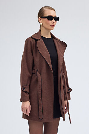 Kaşe Kadın Şık Yaka Kaban ve Kemer