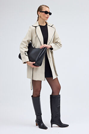 Kaşe Kadın Şık Yaka Kaban ve Kemer