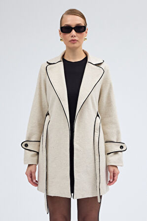 Kaşe Kadın Şık Yaka Kaban ve Kemer