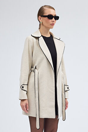 Kaşe Kadın Şık Yaka Kaban ve Kemer