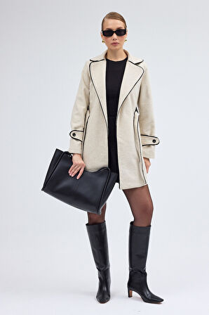 Kaşe Kadın Şık Yaka Kaban ve Kemer