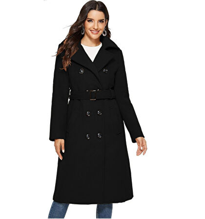 Aksesuarlı Kaşe Kaban Kemer Detaylı