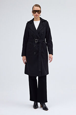 Aksesuarlı Kaşe Kaban Kemer Detaylı