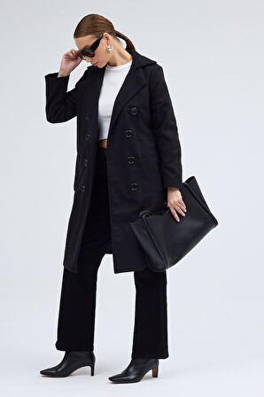 Aksesuarlı Kaşe Kaban Kemer Detaylı