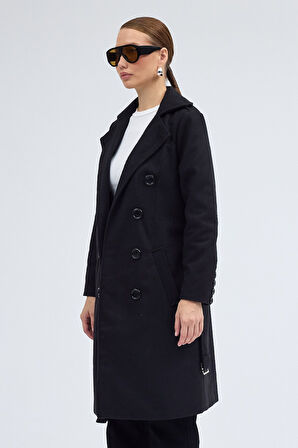 Aksesuarlı Kaşe Kaban Kemer Detaylı