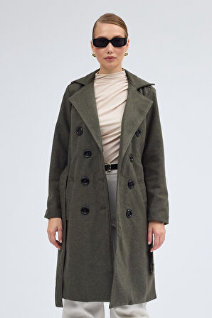 Kemer Detaylı Aksesuarlı Kaşe Kaban