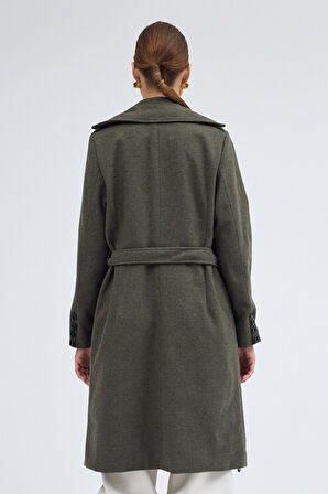 Kemer Detaylı Aksesuarlı Kaşe Kaban