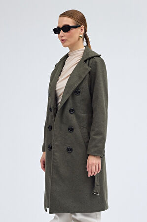 Kemer Detaylı Aksesuarlı Kaşe Kaban