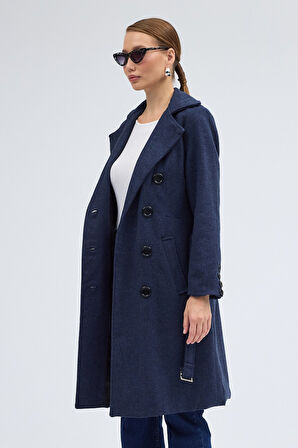 Aksesuar Detaylı Kaşe Kaban Kemerli