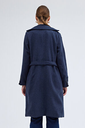 Aksesuar Detaylı Kaşe Kaban Kemerli