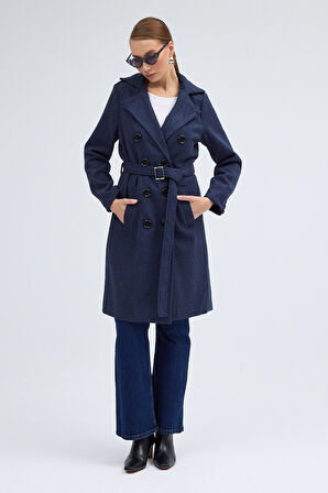 Aksesuar Detaylı Kaşe Kaban Kemerli