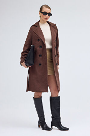 Kemer Detaylı Aksesuarlı Kaşe Kaban