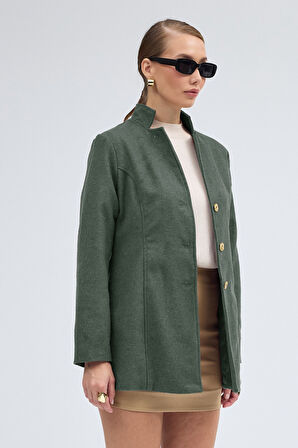 Tasarım Yaka Kısa Boy Kaşe Haki Kaban