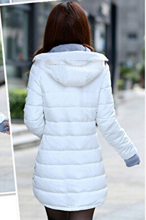 Kışlık Kapüşonlu Kadın Uzun Şişme Mont