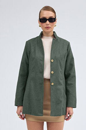 Tasarım Yaka Kısa Boy Haki Kaşe Kaban