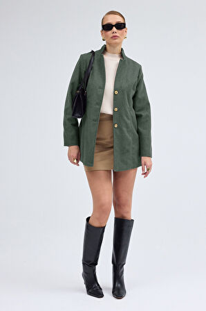 Tasarım Yaka Haki Kısa Boy Kaşe Kaban