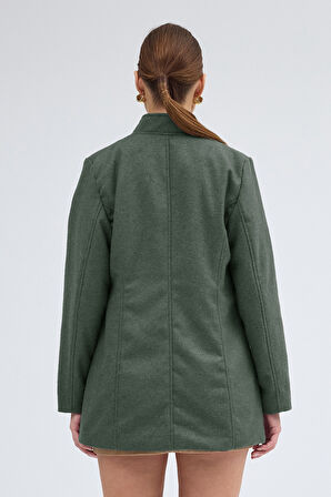 Tasarım Yaka Haki Kısa Boy Kaşe Kaban