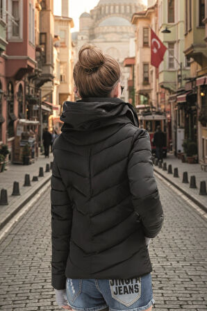 Şişme Kadın Mont Günlük Su Geçirmez Kışlık