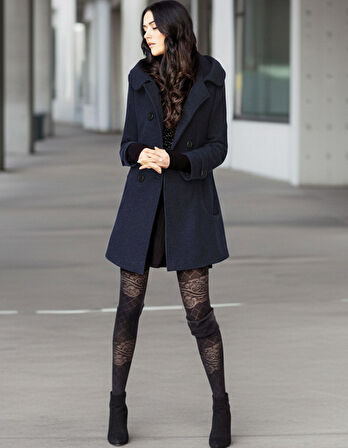 Yaka Detaylı Büyük Düğmeli Kaşe Kaban