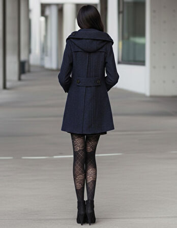 Yaka Detaylı Büyük Düğmeli Kaşe Kaban