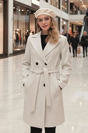 Ekru Kaşe Kadın Kaban