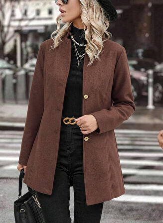 Şık Tasarım Yaka Kahverengi Kaşe Kaban