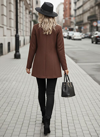 Şık Kahverengi Tasarım Yaka Kaşe Kaban