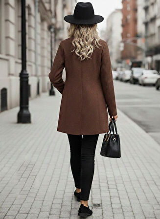 Şık Tasarım Yaka Kaşe Kahverengi Kaban