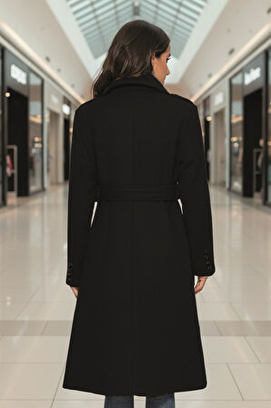 Aksesuarlı Kaşe Kaban Kemer Detaylı