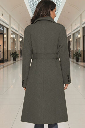 Kemer Detaylı Aksesuarlı Kaşe Kaban