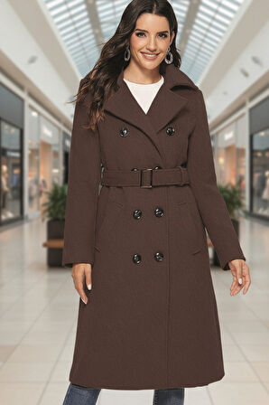 Kemer Detaylı Aksesuarlı Kaşe Kaban