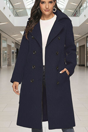 Aksesuar Detaylı Kaşe Kaban Kemerli