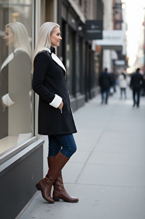 Günlük Kaşe Kışlık Kadın Siyah Kaban