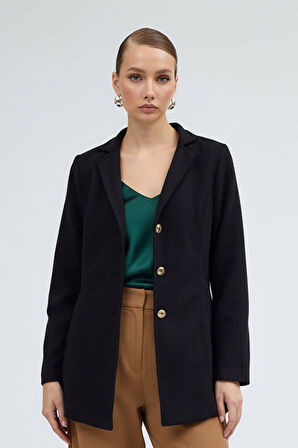 Tasarım Yaka Siyah Kaşe Kaban