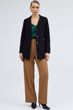 Tasarım Yaka Siyah Kaşe Kaban