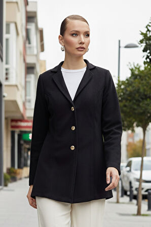 Tasarım Yaka Kaşe Şık Siyah Kaban