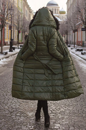 Kışlık Tam Boy Kürklü Şişme Kadın Mont