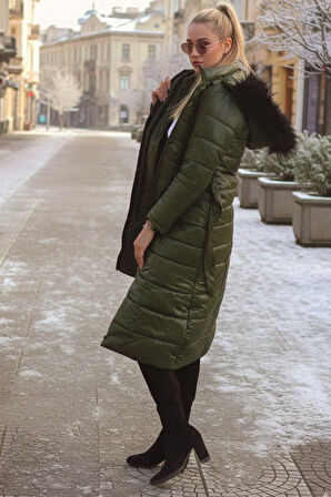 Kışlık Tam Boy Kürklü Şişme Kadın Mont