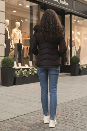 Günlük Kürklü Kadın Şişme Kadın Mont