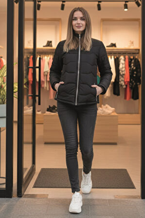 Günlük Kürklü Kadın Şişme Kadın Mont