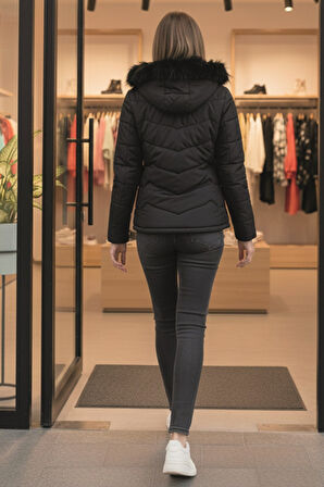 Günlük Kürklü Kadın Şişme Kadın Mont