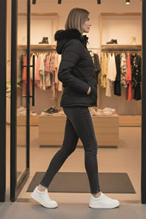 Günlük Kürklü Kadın Şişme Kadın Mont