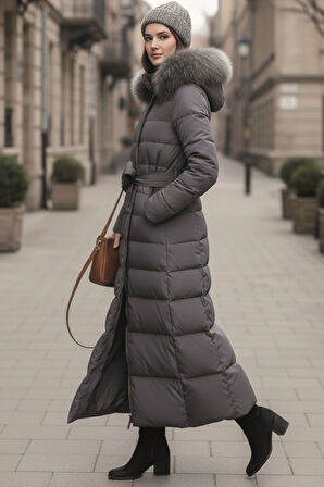 Günlük Kışlık Tam Boy Şişme Kadın Tesettür Mont