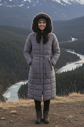 Günlük Kışlık Tam Boy Şişme Kadın Tesettür Mont