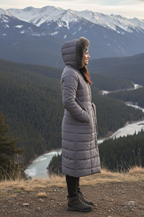 Günlük Kışlık Tam Boy Şişme Kadın Tesettür Mont