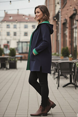 Günlük Renkli Kapüşonlu Spor Kadın Ceket