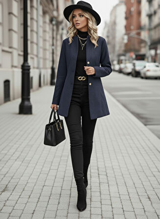 Kadın Kaşe Lacivert Kaban