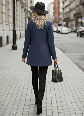 Kadın Kaşe Lacivert Kaban