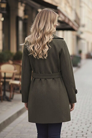 Kaşe Kadın Şık Tasarım Yaka Kaban ve Kemer