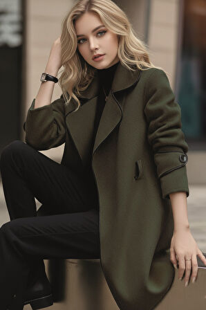 Kaşe Kadın Şık Tasarım Yaka Kaban ve Kemer